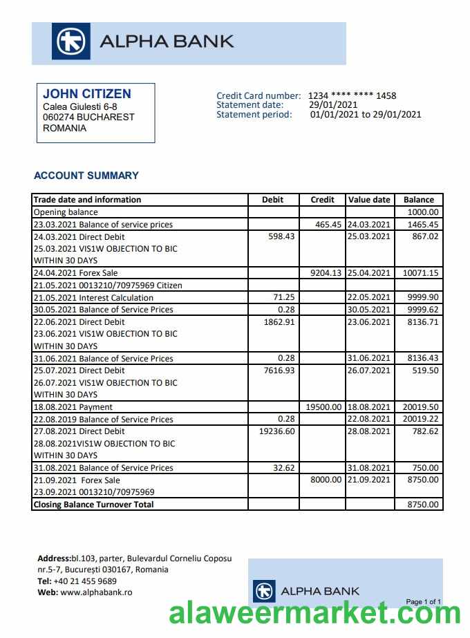 Romania Alpha Bank excel pdf